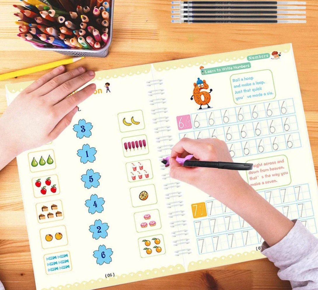Kids Practice Book Set of 4-Kids learning for Home and school with refill pens