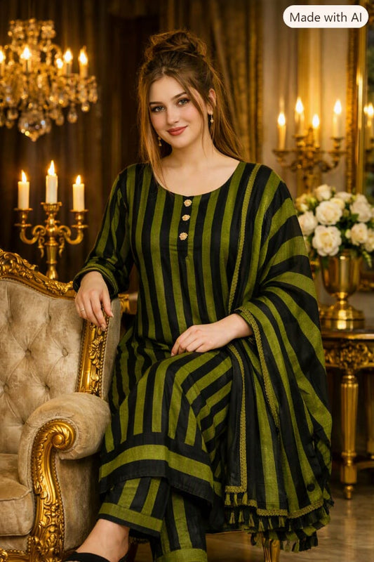 3PC Dress Multani Khaadi Sussi - GREEN LINING
